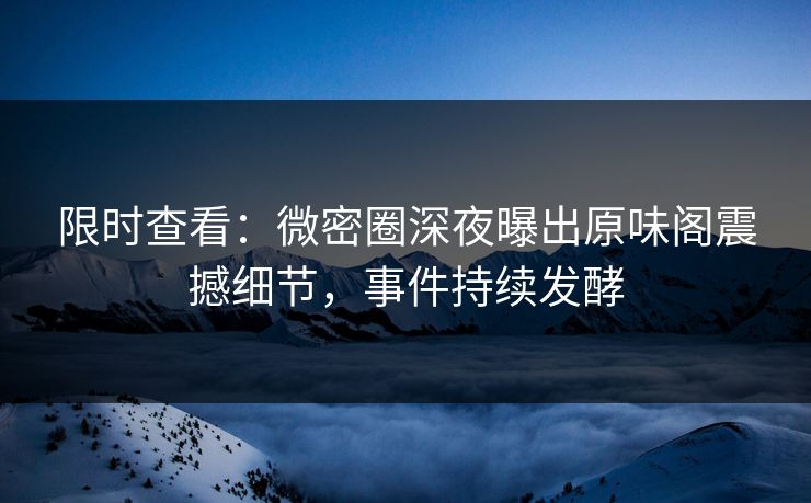 限时查看：微密圈深夜曝出原味阁震撼细节，事件持续发酵