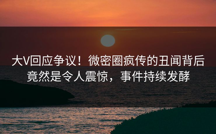 大V回应争议！微密圈疯传的丑闻背后竟然是令人震惊，事件持续发酵