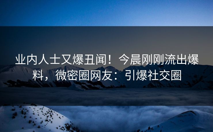 业内人士又爆丑闻！今晨刚刚流出爆料，微密圈网友：引爆社交圈