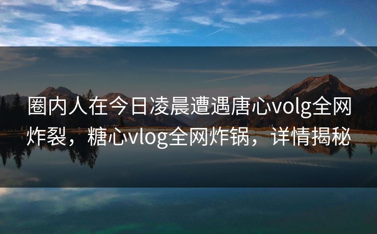 圈内人在今日凌晨遭遇唐心volg全网炸裂，糖心vlog全网炸锅，详情揭秘